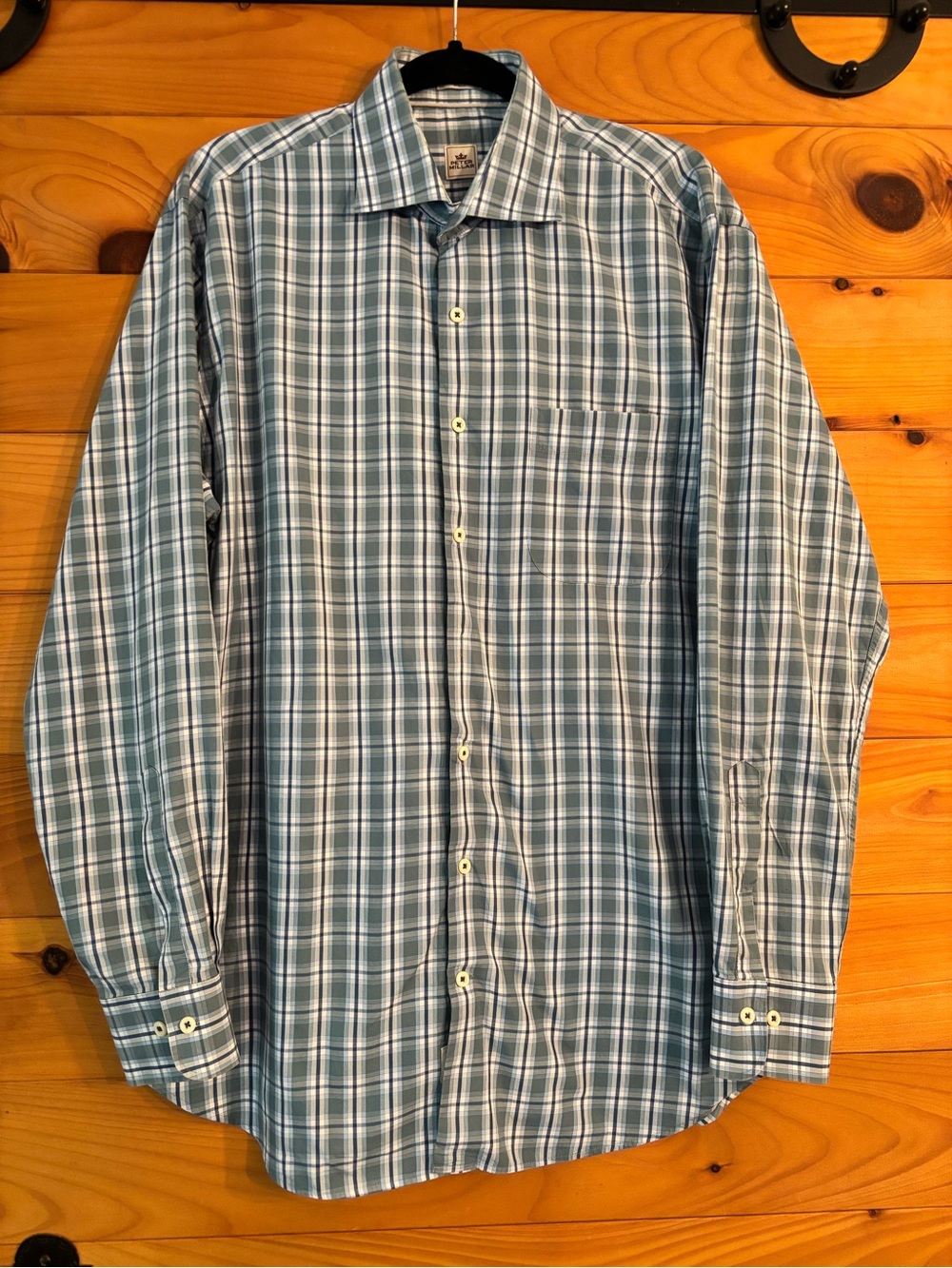 Peter Millar Blue and Gray Plaid Dress Shirt